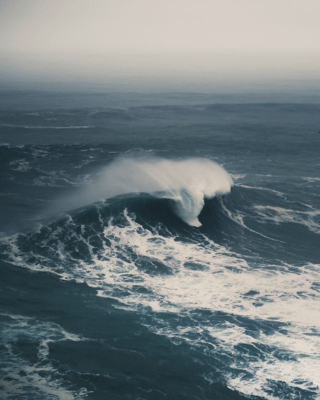 Un’onda alta che si infrange su un mare scuro